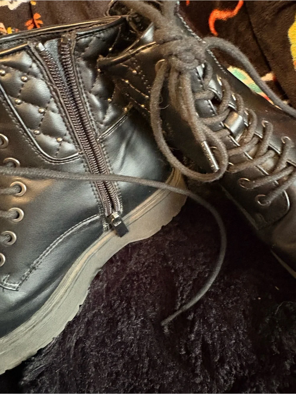Girls Black Lace-Up Combat Boots - Classic Military Style
